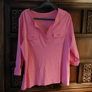 Pink mirrored button polo top 3/4 Sleeve